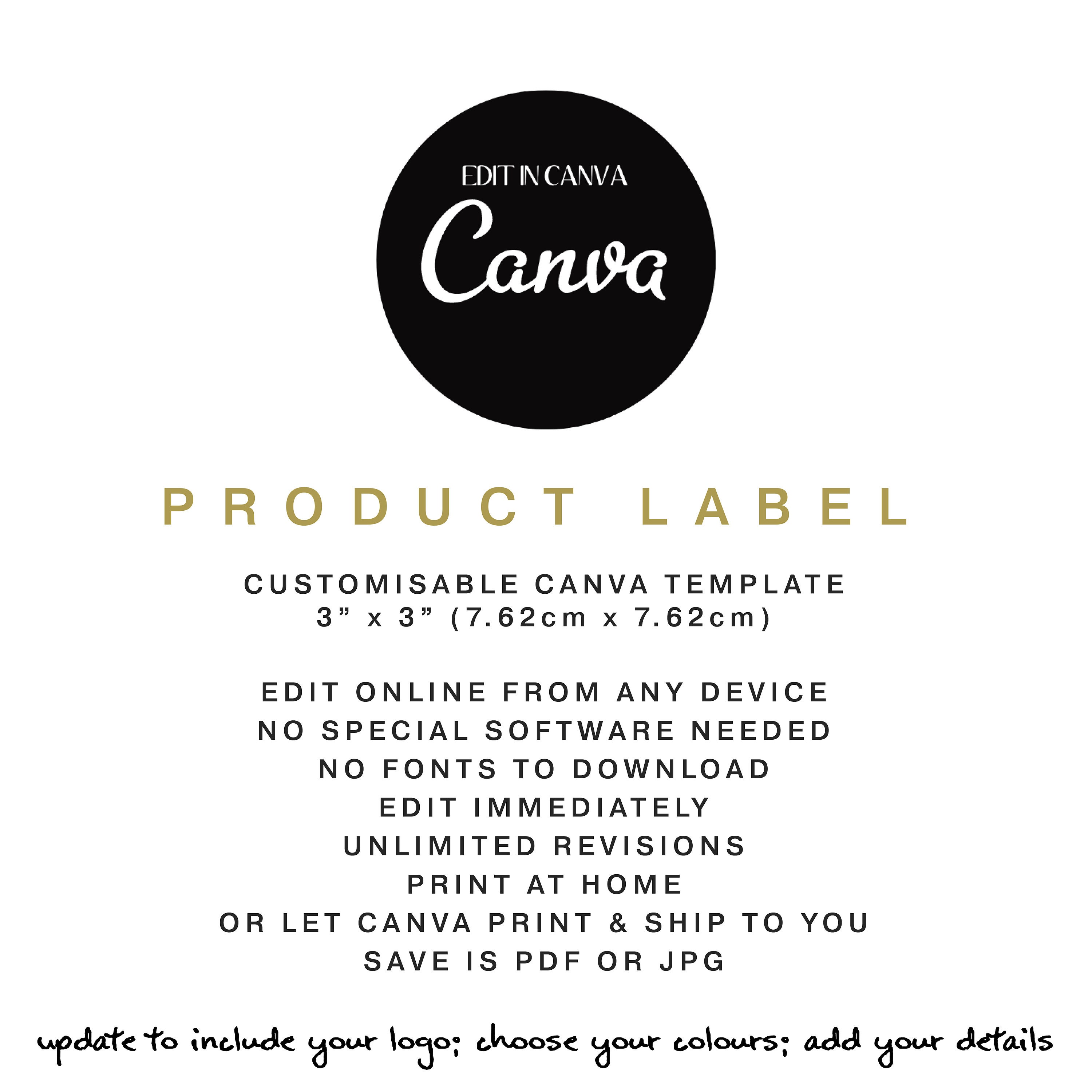 LABEL 3 x 3 7.62cm x 7.62cm DIY CANVA Label Product Etsy