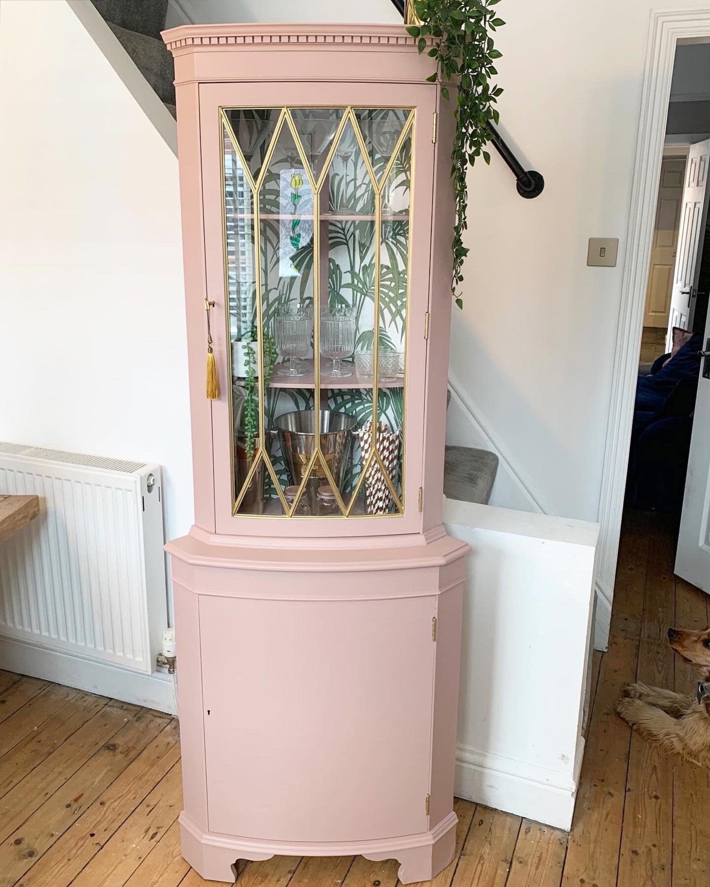 SOLD Bespoke Pink Display With Tropical Print Interior / Drinks