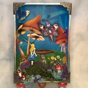Alice in Wonderland with Mad Hatter butterfly diorama