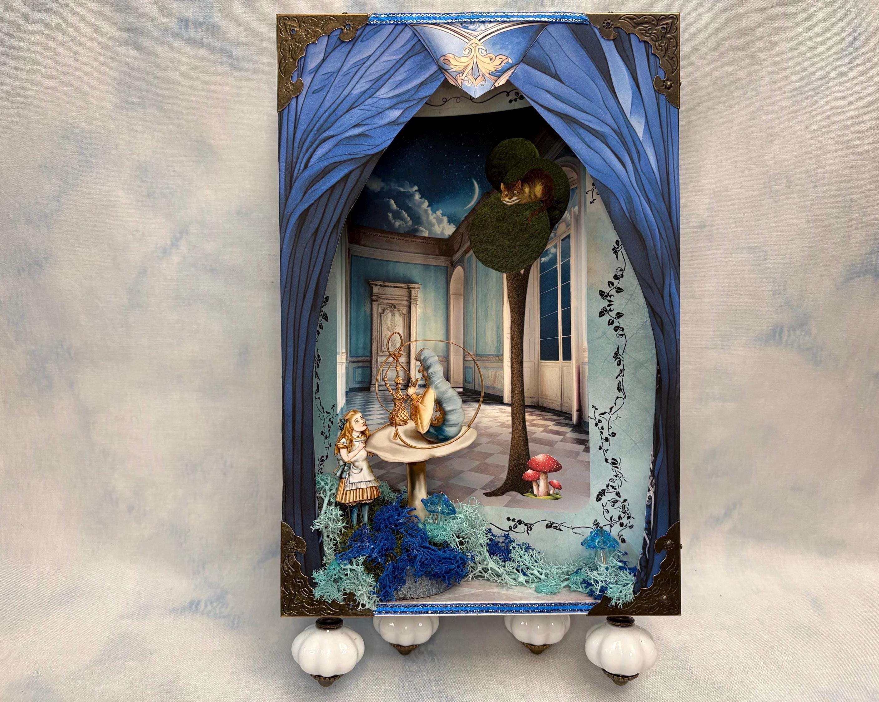 Alice in Wonderland cigar box diorama with Caterpillar Abselom