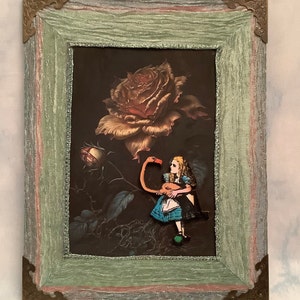 Alice in wonderland on a vintage style rose painting, Alice 8x10 collage