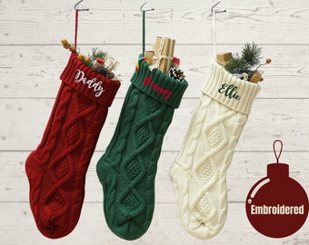Holiday Embroidered Stocking | Monogramed Stocking | Knitted Stocking | Custom Stocking | Fireplace Decoration | Christmas Stocking