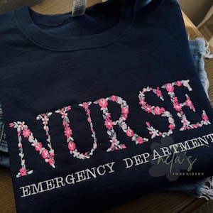 nurse floral embroidered crewneck sweatshirt, gift for nurse, trendy nurse sweatshirt, rn, nurse crewneck, trendy apparel, nurse shirt