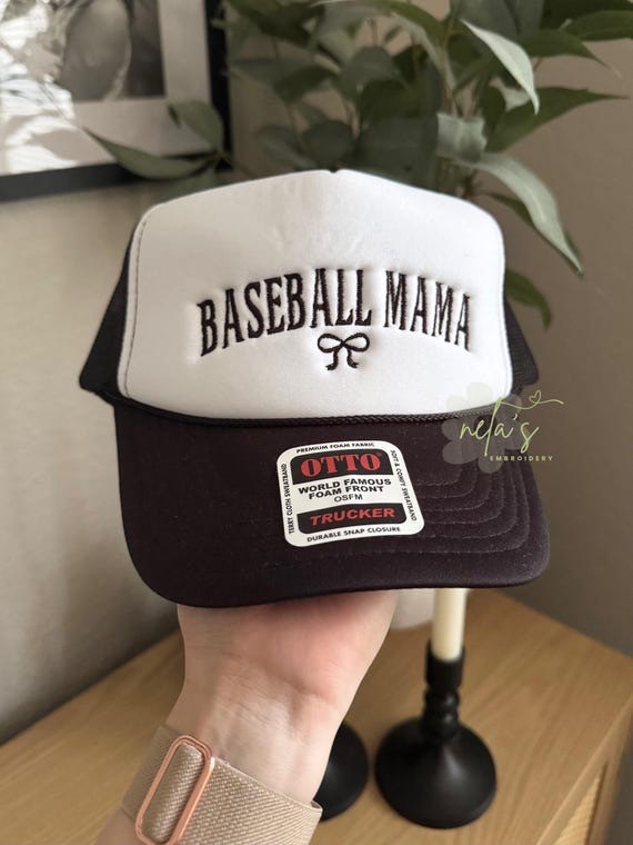 baseball mama embroidered foam hat w/ bow, cap for mom, mom life hat, sport hat for mom, coquette hat