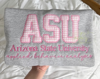 embroidered gingham crewneck sweatshirt, custom text, school mascot crewneck, dance team crewneck, cheer sweatshirt, university swearshirt