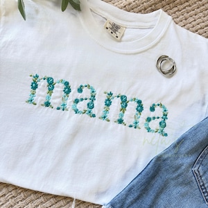 spring floral mama embroidered comfort colors tee, custom mama t-shirt, new mom gift, cute tee for mom, comfy mom life shirt