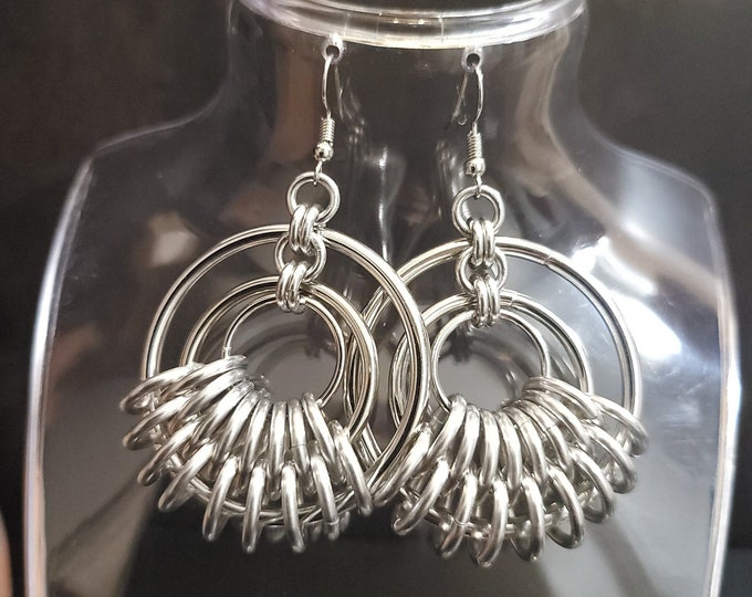 Featured listing image: Silver chainmail earrings. Alt fashion. O rings.