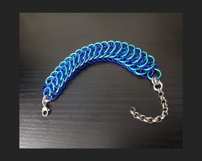 Featured listing image: Blue chainmail bracelet. Goth / punk rock / BDSM in aluminum. Alt fashion. Gift.