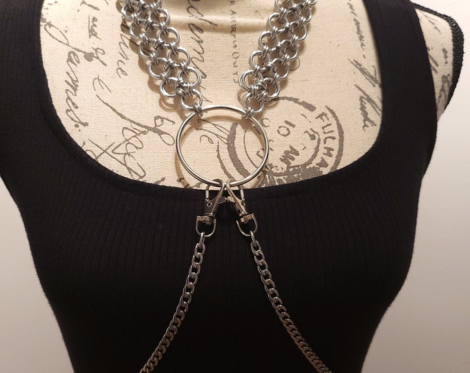 Featured listing image: Chainmail Harness with and chains and O-ring - O-ring and chains chainmail Harness Metal - goth Festival