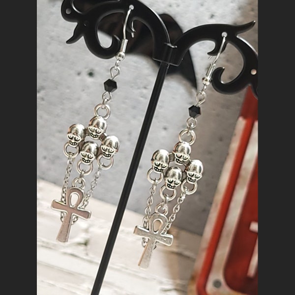 Earrings. Witchy metal jewelry. Gift. Alternate mode. Alt fashion. Ankh. Vampire.