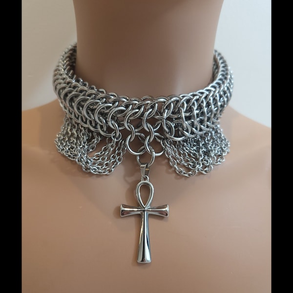 Collier de cotte de mailles en inox. Goth. Alt fashion. Stainless steel chainmail.