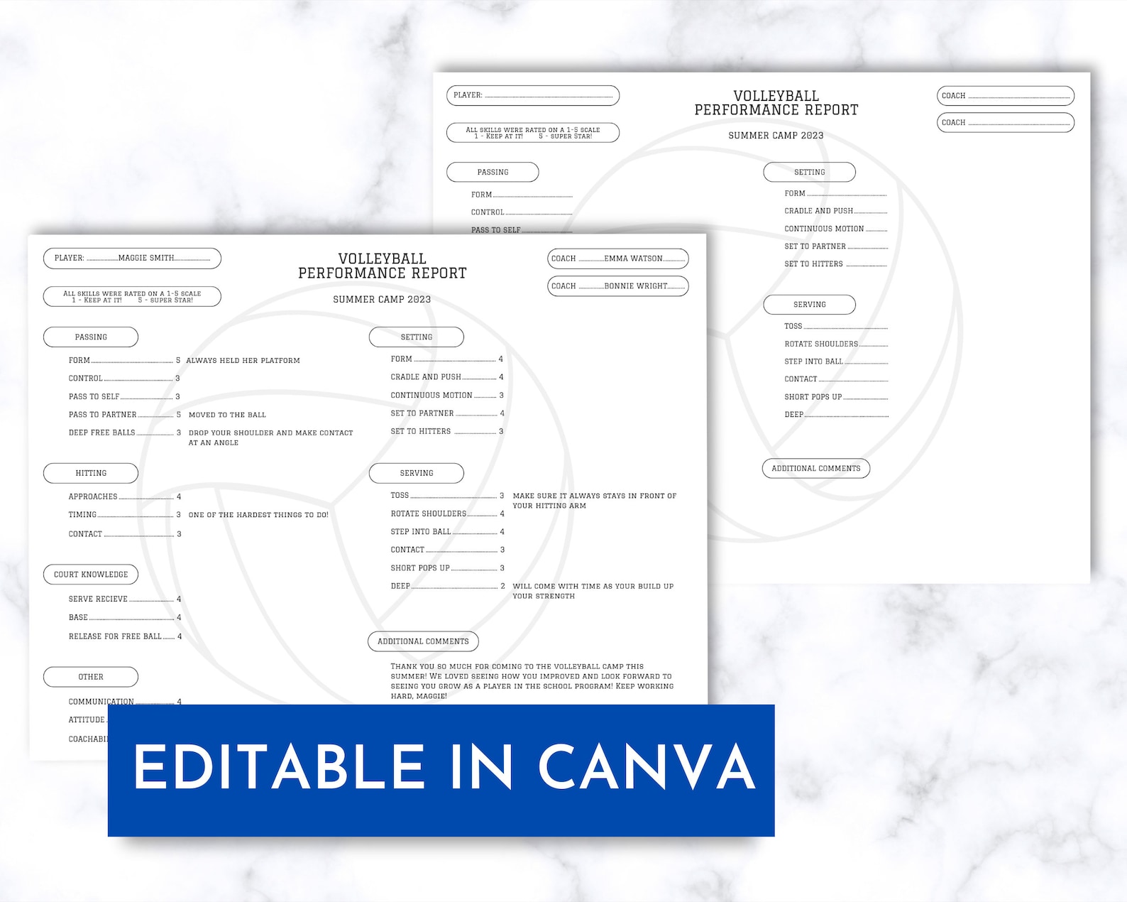 Volleyball Player Performance Report - PDF Print or Editable Canva ...