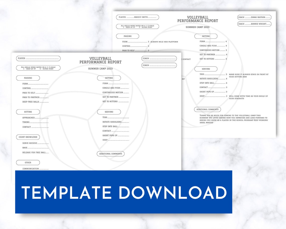 Volleyball Player Performance Report - PDF Print or Editable Canva ...