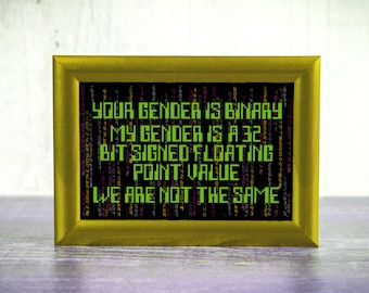 Grille point de croix entre les sexes 32 bits - Patron PDF non binaire, trans, informatique fluide entre les sexes