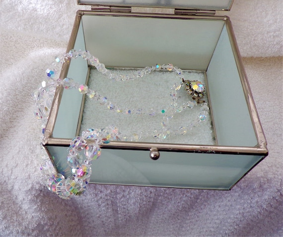 Vintage Glass Jewellery Box Butterfly Diamante & … - image 6