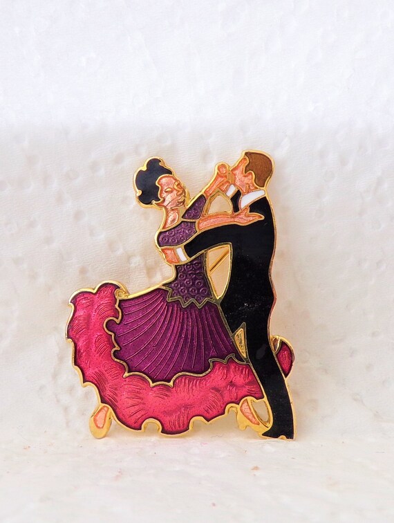 Brooch Dancing Silver Plated NEW Vintage on Card Dapper Roaring 20s Gift JJ Jonette Double Date Couples Pin Gatsby Couple