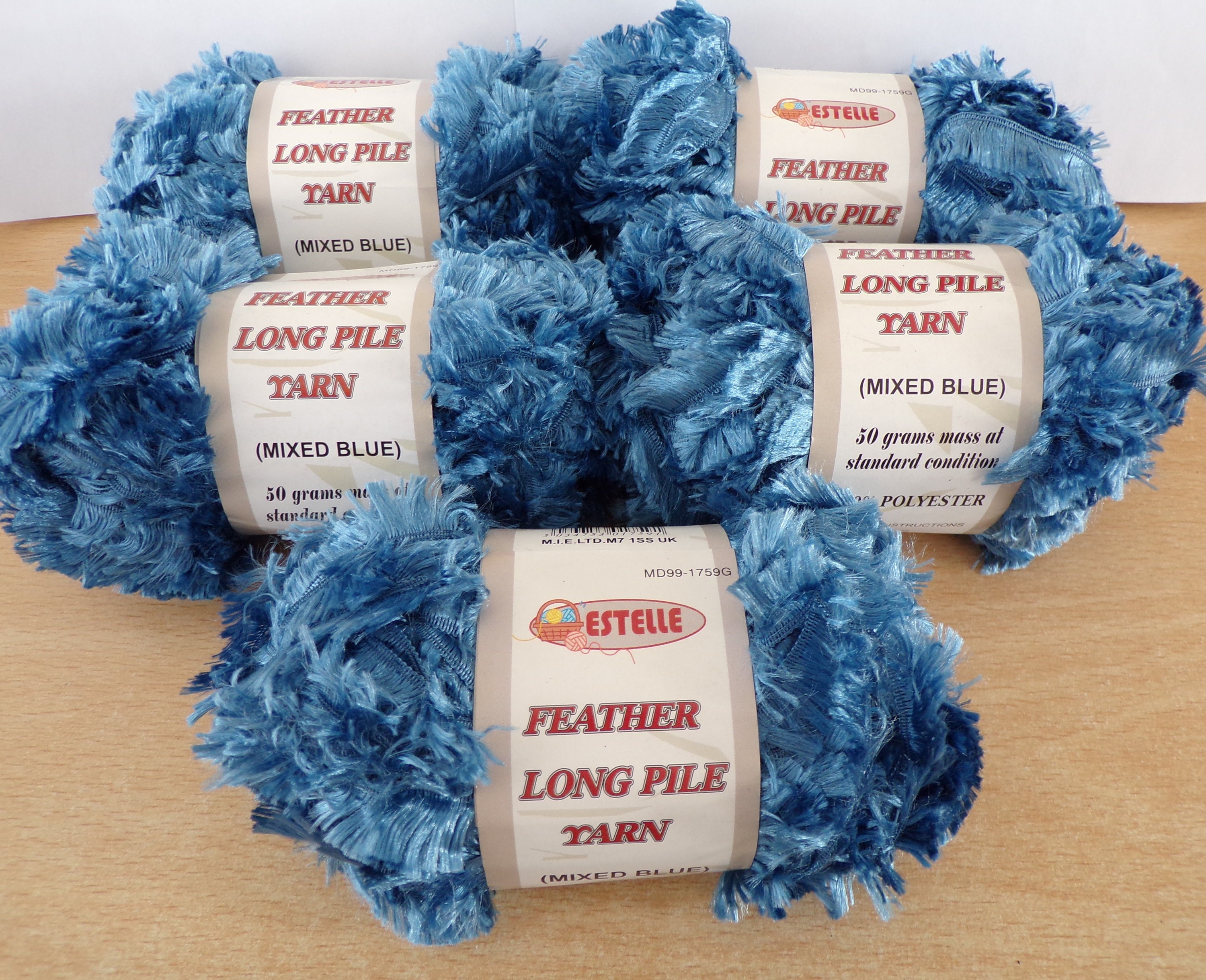 5 Balls x 50g Estelle Feather Long Pile Yarn Blue Knitting Etsy