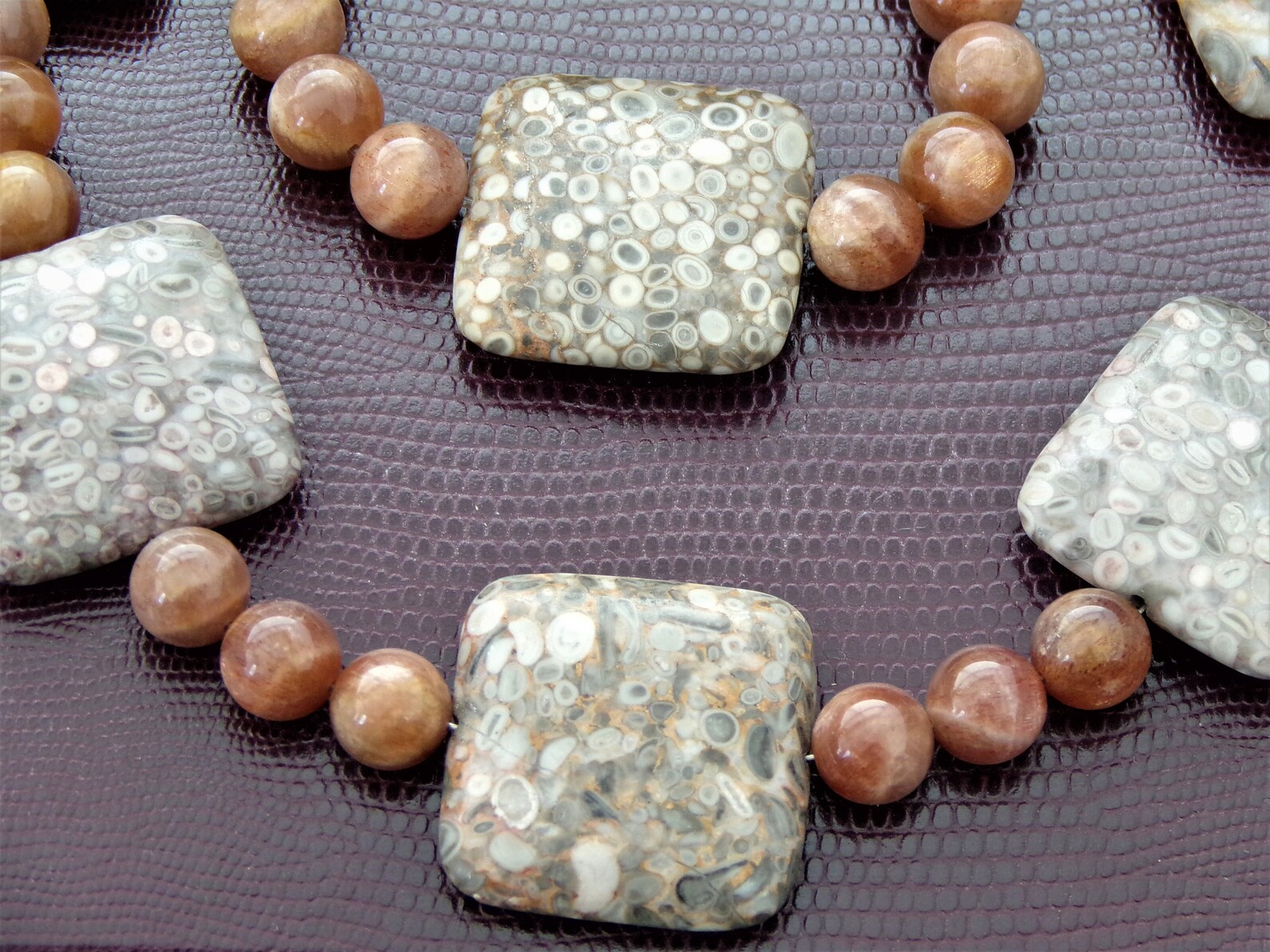 Vintage 1990s Tatela Fossil Jasper Necklace & Bracelet Set Etsy UK