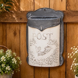White Vintage Farmhouse Mailbox: Rustic Wall Mounted Post Box