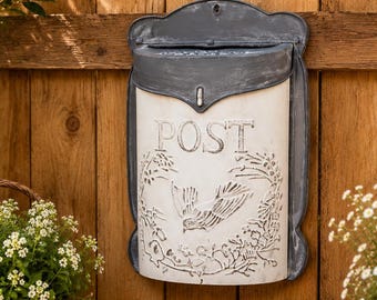 White Vintage Farmhouse Mailbox: Rustic Wall Mounted Post Box