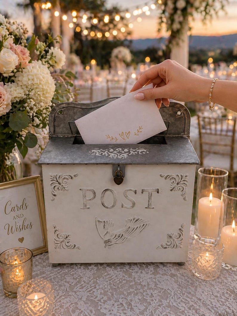 Vintage Style Metal Wedding Card Box With Lock & Key | Antique Look ...