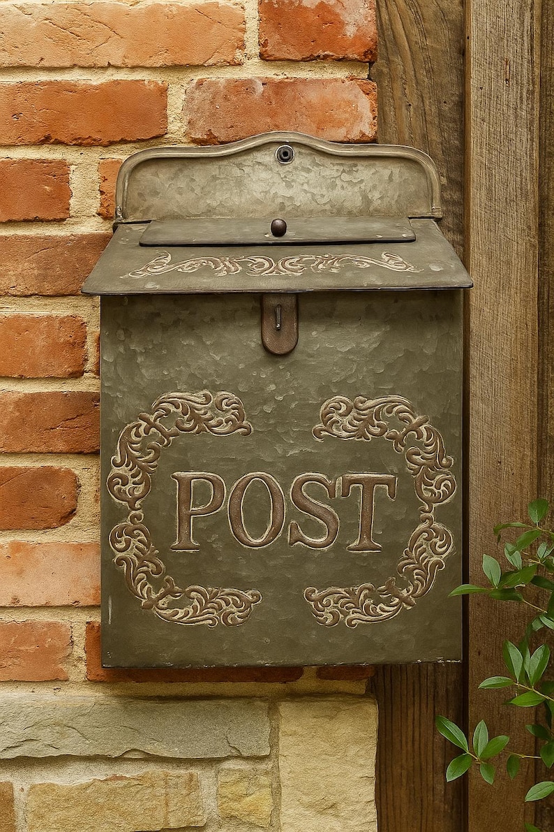 Rustic Farmhouse Galvanized Metal Mailbox: Vintage-Style Wall Decor image 2