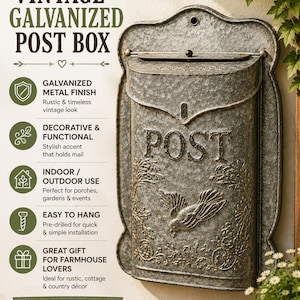 Gray Vintage Farmhouse Mailbox: Rustic Wall Mounted Post Box
