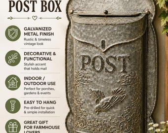 Gray Vintage Farmhouse Mailbox: Rustic Wall Mounted Post Box