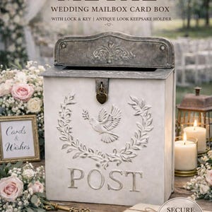 Vintage Style Metal Wedding Card Box with Lock & Key | Antique Look Mailbox Keepsake