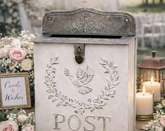 Vintage Style Metal Wedding Card Box with Lock & Key | Antique Look Mailbox Keepsake