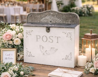 Vintage Style Metal Wedding Card Box with Lock & Key | Antique Look Mailbox Keepsake