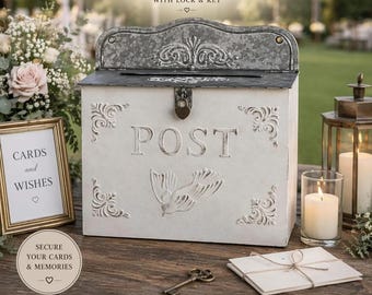 Vintage Style Metal Wedding Card Box with Lock & Key | Antique Look Mailbox Keepsake