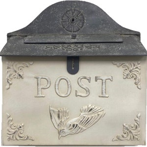 Rustic Farmhouse Mailbox- Vintage Cream & Charcoal Post Box