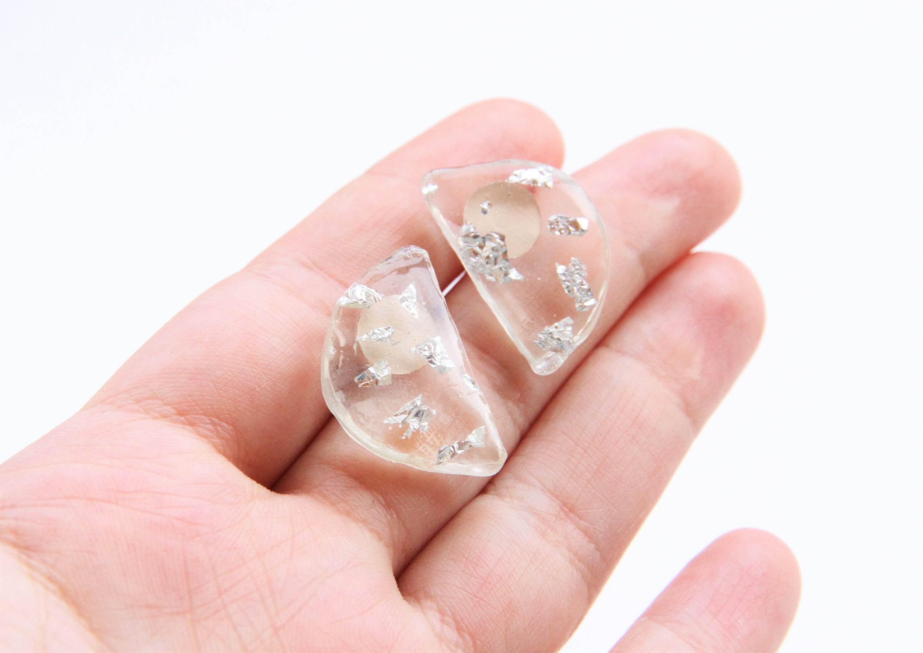 Clear resin stud earrings Quirky everyday earrings Y2K Etsy