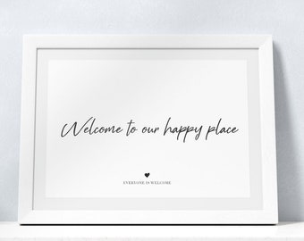 Welcome To Our Happy Place A4 Digital Download, Home Print, Home Decor, Happy Home Print, Home & Living Downloadable Print