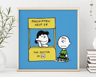 Charlie Brown and Lucy Digital Print, "The Doctor Is In" Charlie Brown Download, Snoopy Peanuts Digital Artwork