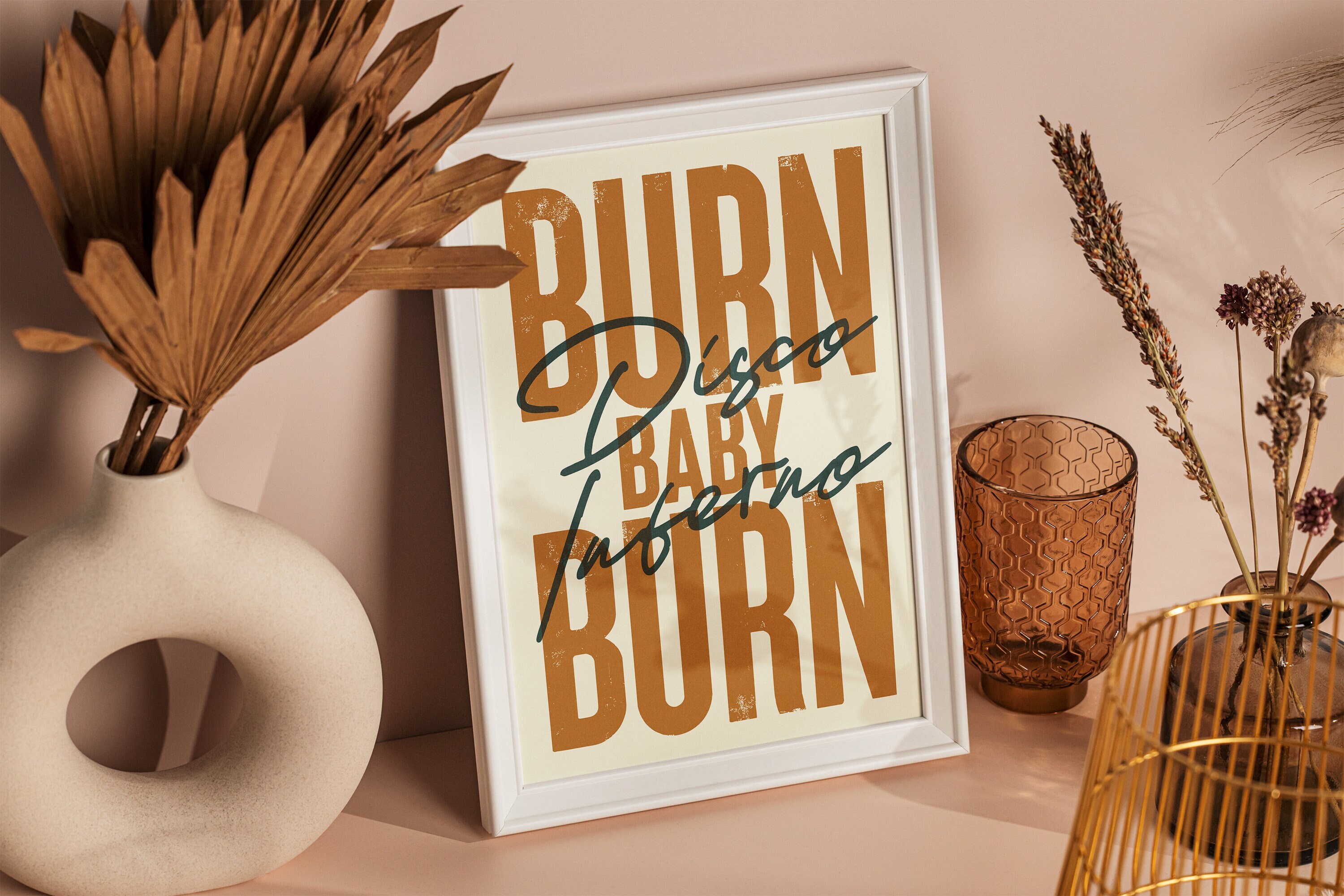 Burn Baby Burn, Disco Inferno! A4 Digital Print, Type Poster, Disco Wall Art Download, Dance Digital Artwork Decor
