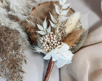 Boho Bräutigam Boutonniere, Trockenblumen Boutonniere, Pampas Hochzeit Knopfloch