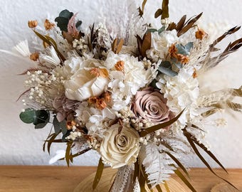 Boho bruidsboeket, ivoor champagne bruiloft bloemen, gedroogde bloemen bruidsboeket, aangepaste bruiloft bloemen decoratie set