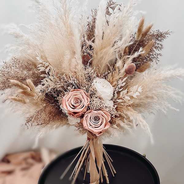 Boho bruidsboeket, Gedroogd bloemstuk, Natuurlijk bloemdecor, Bewaarde rozen, Boho bruidsmeisje boeket, Herfst bruidsboeket, Corsages