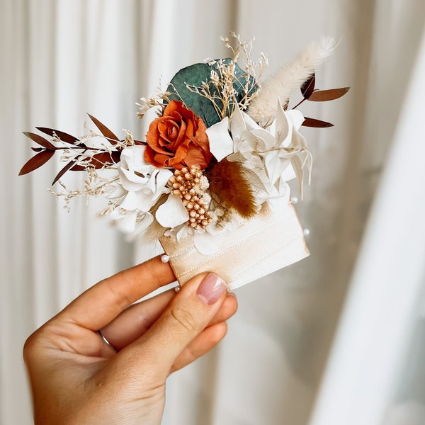 Boutonnière en terre cuite, boutonnière de poche Boho, boutonnière rustique pour mariage, accessoires de marié, mariage en terre cuite, fleurs séchées