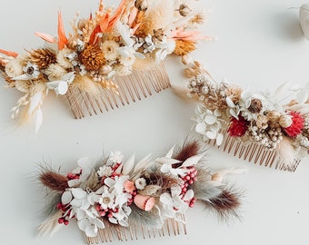 Personalized bridal accessories, wedding hair comb for bride or bridesmaids, set dried flowers, custom color and flowers on wedding