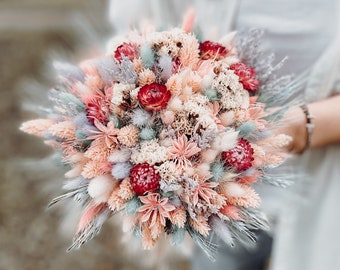 Colorful boho bouquet, wedding bridesmaids floral accessories, everlasting bouquet, unique custom design rustic dried flowers bridal bunch