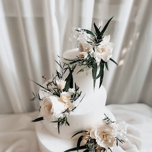 Floral wedding decor, Wedding cake topper of dried flowers, Rustic bridal cake topper, Ivory roses cake topper, Birthday prom cake topper