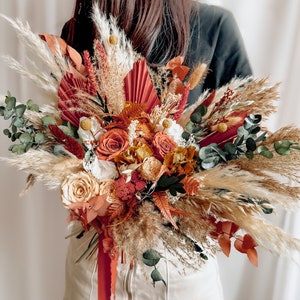 Burnt Orange Dried Bouquet for Bride, Western Terracotta Wedding Bouquet, Pampas Bridal Bouquet, Bridesmaid Bouquet, Custom Wedding Flowers