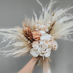 Boho bridal bouquet with soft flowers, Neutral wedding bouquet for bride, Rustic artificial flower arrangement, Modern wedding florals