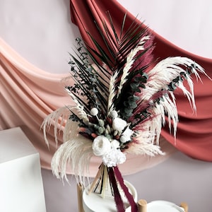 Western marsala wedding bouquet, Burgundy wedding bouquet, Greenery boho bridal bouquet, Dried flowers bouquet, Bridesmaids rustic bouquet