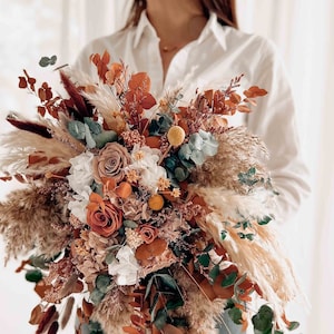 Boho wedding bouquet, Cascading Bridal bouquet boho, Bouquets & Corsages, Terracota Wedding Bouquet, Rustic boho bouquet, Pampass grass