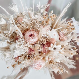 Soft pink wedding bouquet, Bridal rustic bouquet, Peony Bouquet, Boho wedding, Preserved roses, Bridesmaid bouquet, Dried flower bouquet image 6