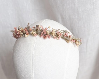 Flower Girl Headpiece Blush Pink Dainty Crown, Boho Wedding Hair Wreath, Toddler Floral Crown, Rustic Flower Accessories, Dried Flower Crown